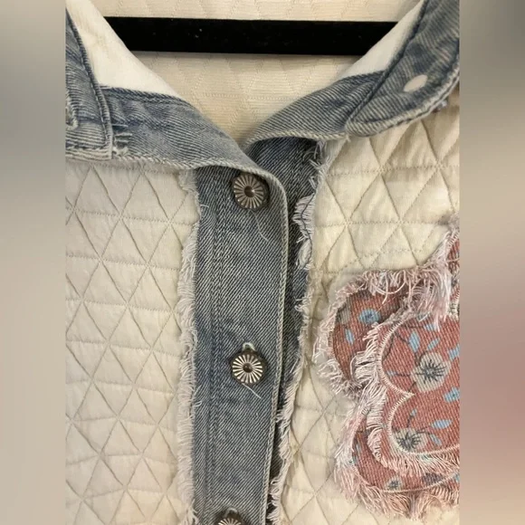 NWT POL Women's Colorful Patchwork Jean Jacket with Granny Square Sleeves - Picture 6 of 9